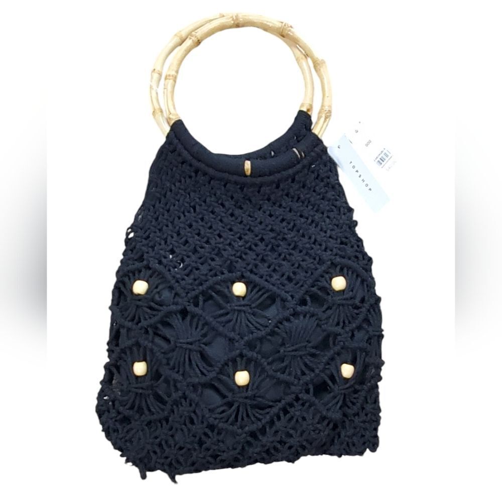 NWT Top Shop Black Macrame Handbag Purse